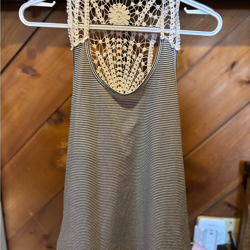 Striped Sleeveless Top with Crochet Detail